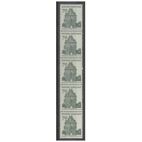 Germany West 1964-65 Buildings 70pf Roller Coil Number Strip/5 Stamps MUH 31-22