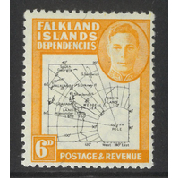 Falkland Islands Dependencies 1948 Thin Map 6d Stamp Variety "Dot in T" SG G14a MLH 31-24