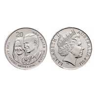 Australia 2011 Royal Wedding Prince William & Catherine Middleton 20c UNC Coin Loose