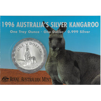 Australia 1996 Kangaroo $1 One Dollar 1oz Fine 999 Silver Coin - UNC in Card