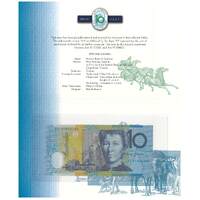 Australia 1997 $10 Polymer Banknote AA Prefix Macfarlane/Evans UNC in Deluxe Folder Low Numbered