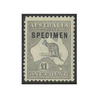 Australia Kangaroo Stamp 3rd WMK £1 Grey opt Specimen Type C Sub-type I SG75s (BW 53Axd) MUH