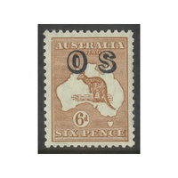 Australia Kangaroo Stamp Small Multi WMK 6d Chestnut opt OS SG O127 (BW 22(OS)A) MUH