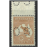 Australia Kangaroo Stamp Small Multi WMK 6d Chestnut Perf OS SG O114 (BW 22Ab) MUH Top Margin