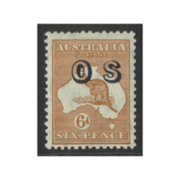Australia Kangaroo Stamp CofA WMK 6d Chestnut opt OS SG O133 (BW 23(OS)A) MUH