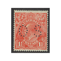 Australia KGV Stamps Small Multi WMK p14 1½d Golden Scarlet Perf OS SG O90a (BW 91Gbb) MUH