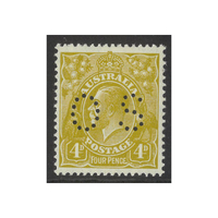 Australia KGV Stamps Small Multi WMK p13½x12½ 4d Olive Perf OS SG O108 (BW 116Aba) MUH
