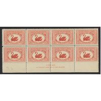 Australia 1929 1½d WA Anniv. Ash Imprint Block/8 Stamps w/ Variety SG116/16a (BW 138zm) MUH