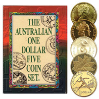 Australia 1984-1992 The First Five $1 One Dollar UNC Coins Set in Folder