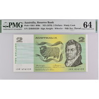 Australia 1976 $2 Paper Banknote Knight/Wheeler OCRB Side Thread R86c PMG MS64