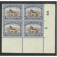 South Africa 1952 1/- Wildebeest (Cylinder 3,66) Block/4 Stamps SG120a MUH #1-3C