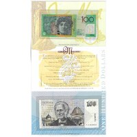 Australia 1996 $100 First Polymer/Last Paper Banknotes Melba/Monash UNC in Folder