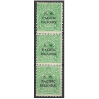 New Guinea N.W.P.I. 1915 KGV ½d Bright Green SG65 Vertical Strip/3 Stamps 24-1