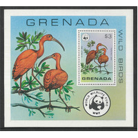 Grenada 1978 WWF $3 Scarlet Ibis Birds Mini Sheet Scott 856 Mint Unhinged 32-4