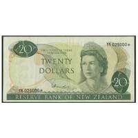 New Zealand 1977-81 $20 Star Banknote Hardie Signature YK025000* gF Condition