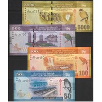 Sri Lanka 2020-21 Group of 4 Banknotes 5000, 500, 100 & 50 Rupees UNC