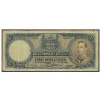 Fiji 1951 5 Shillings Banknote KGVI Portrait aFine/Fine