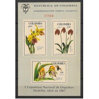 Colombia 1967 Orchid Flowers Exhibition Mini Sheet Scott C491a MUH 5-16