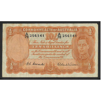 Commonwealth of Australia 1952 Ten Shillings Banknote Coombs/Wilson A/78 Prefix R15 F #P-38