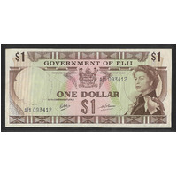 Fiji 1969 $1 Banknote Ritchie/Barnes First Prefix A/1 aVF