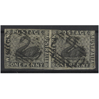 West Australia 1854 Swan 1d Black Imperf Horizontal Pair of Stamps SG1 FU 11-3