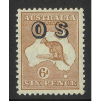 Australia Kangaroo & Map Small Multi WMK 6d Chestnut Stamp ovpt OS SG O127 MUH