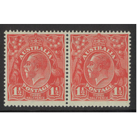 Australia KGV Single Crown WMK 1½d Red Pair Stamps with Variety BW 89D(22)p MUH