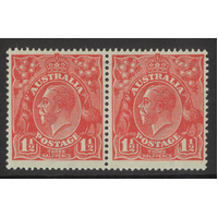 Australia KGV Single Crown WMK 1½d Red Pair Stamps with Variety BW 89D(22)p MUH