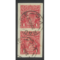 Australia KGV Single Crown WMK 1d Rose Vertical Pair Stamps Used on Paper