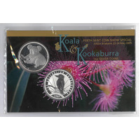 Australia 2009 ANDA Show Brisbane Koala & Kookaburra 2x$1 1oz Silver Coins