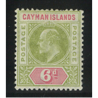 Cayman Islands 1907 KEVII 6d Stamp Olive & Rose SG14 Mint Lightly Hinged 33-7