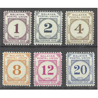 Malaysian Postal Union 1964-65 Postage Due Set/6 Stamps SG D22a/28a MUH 29-11*