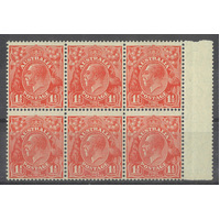 Australia KGV Small Multi WMK p13½x12½ 1½d Red Block/6 Stamps SG96 BW92B MUH 29-17*