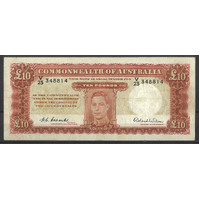 Commonwealth of Australia 1952 £10 Banknote Coombs/Wilson Good Paper R61 aVF/VF #P-21