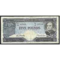 Commonwealth of Australia 1960 £5 Banknote Coombs/Wilson R50 aVF #P-24