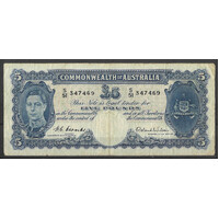 Commonwealth of Australia 1952 £5 Banknote Coombs/Wilson R48 Fine #P-28