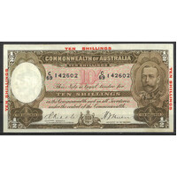 Commonwealth of Australia 1934 Ten Shillings Banknote Riddle/Sheehan Last Prefix C/69 R10L aEF/EF #P-30