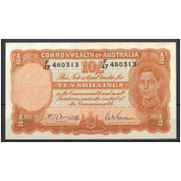 Commonwealth of Australia 1942 Ten Shillings Banknote Armitage/Macfarlane R13 aUNC #P-34