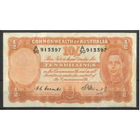 Commonwealth of Australia 1949 Ten Shillings Banknote Coombs/Watt R14 gF #P-35