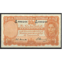 Commonwealth of Australia 1949 Ten Shillings Banknote Coombs/Watt R14 aVF #P-36