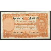 Commonwealth of Australia 1952 Ten Shillings Banknote Coombs/Wilson R15 F #P-38