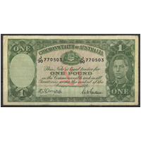 Commonwealth of Australia 1942 £1 Banknote Armitage/Macfarlane R30a F/gF #P-53