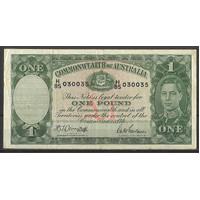 Commonwealth of Australia 1942 £1 Banknote Armitage/Macfarlane R30a gF #P-54