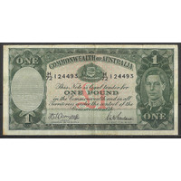 Commonwealth of Australia 1942 £1 Banknote Armitage/Macfarlane R30a gF/aVF #P-54