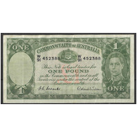 Commonwealth of Australia 1952 £1 Banknote Coombs/Wilson R32 gF #P-62