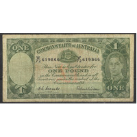 Commonwealth of Australia 1952 £1 Banknote Coombs/Wilson R32F First Prefix VG #P-65