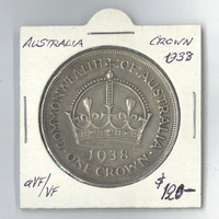 Australia 1938 Crown Coin aVF/VF Condition