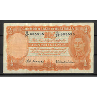 Commonwealth of Australia 1952 Ten Shillings Banknote Coombs/Wilson gF/aVF R15 #P-41
