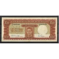 Commonwealth of Australia 1943 £10 Banknote Armitage/Macfarlane gF/aVF R59 #P-19