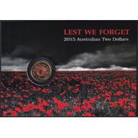 Australia 2015 $2 Coloured Red Lest We Forget Uncirculated in Card